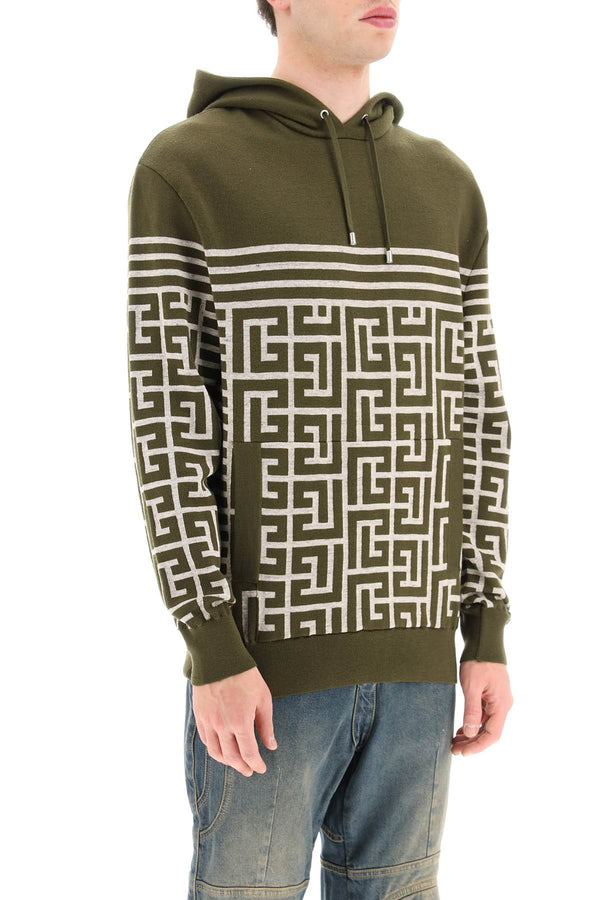 Balmain striped monogram knit hoodie