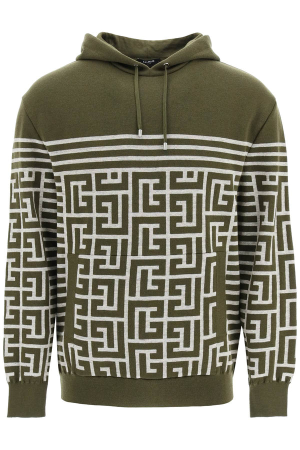 Balmain striped monogram knit hoodie