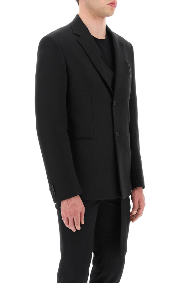 Off-white blazer with adjustable mock tie