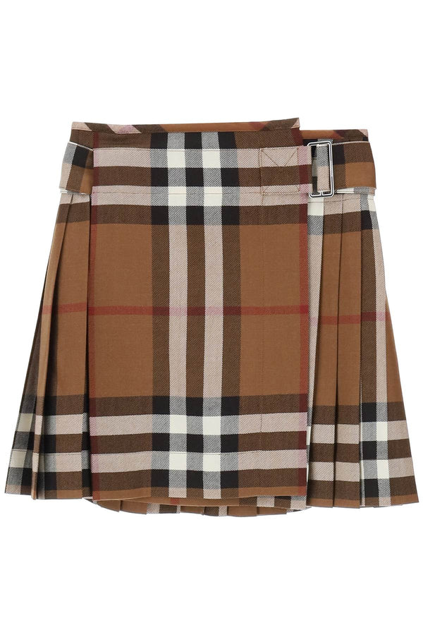 Burberry exaggerated check pleated wool mini skirt