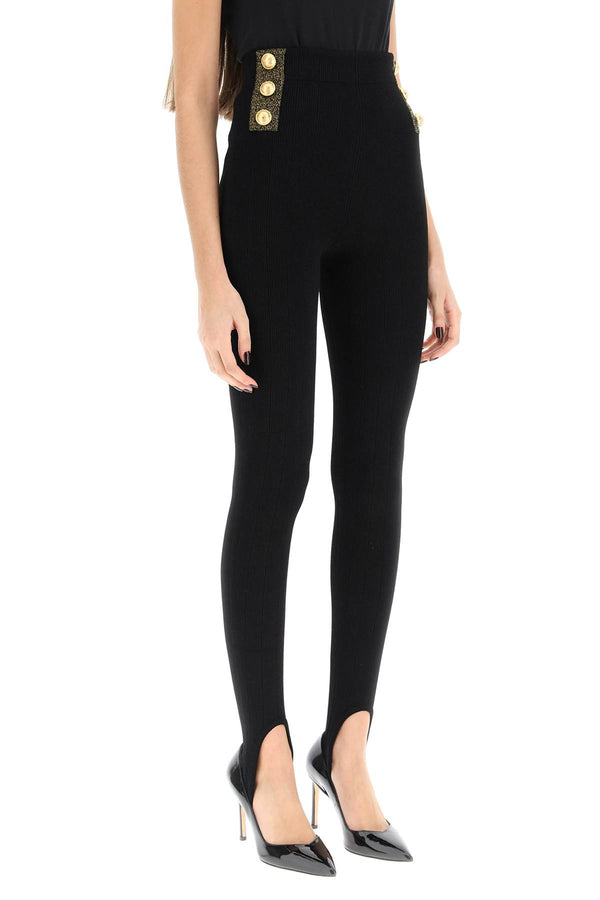 Balmain knitted leggings with embossed buttons and lurex details