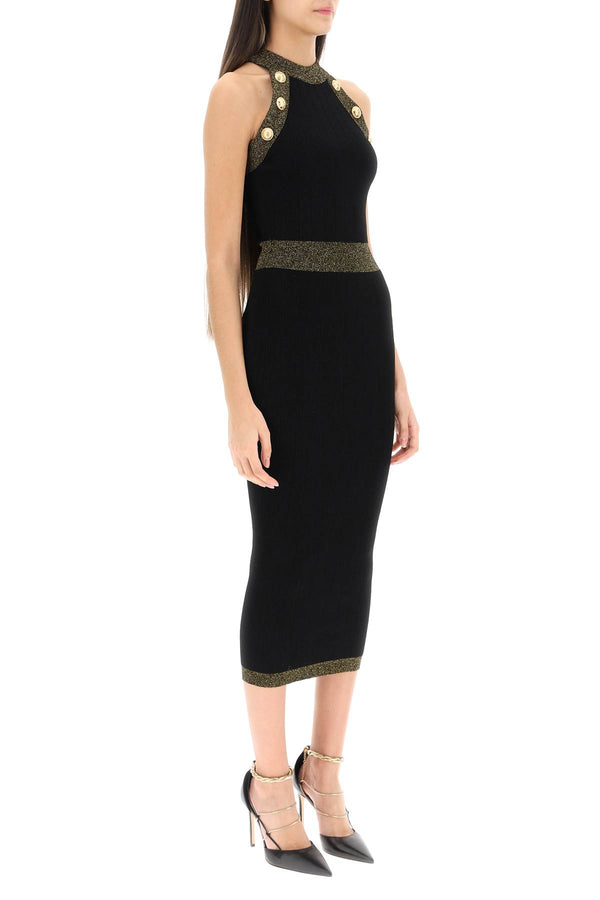 Balmain knitted midi dress with buttons and lurex trims