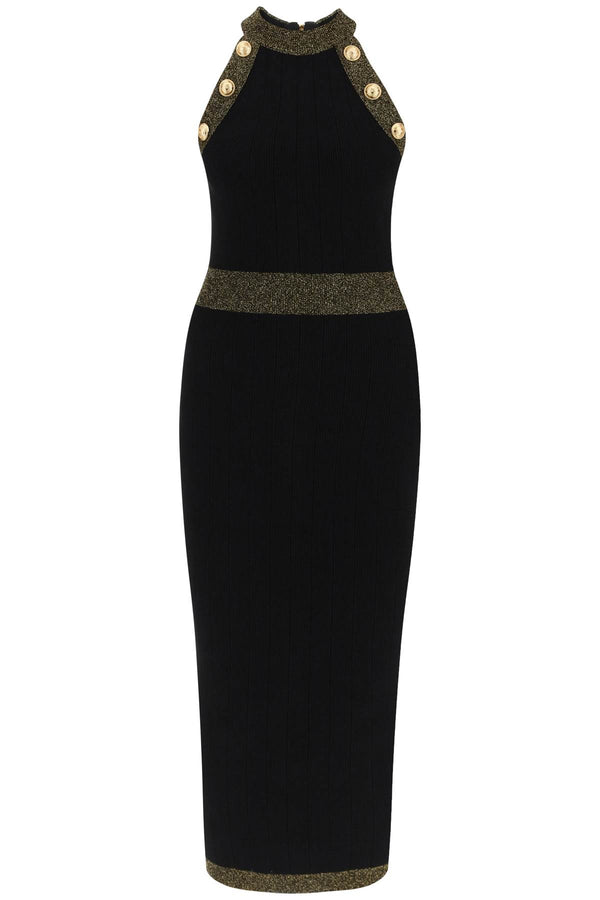 Balmain knitted midi dress with buttons and lurex trims