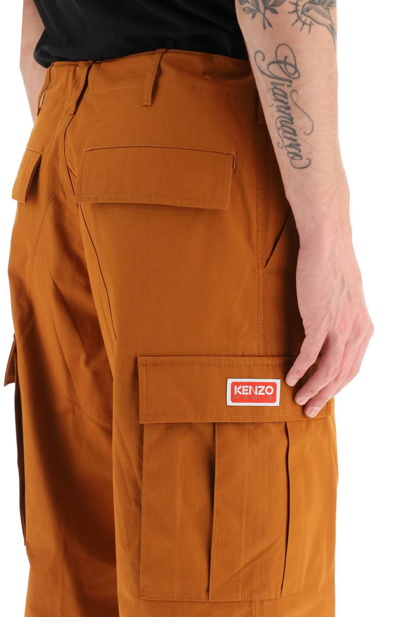 Kenzo cargo pants featuring 'boke flower' button