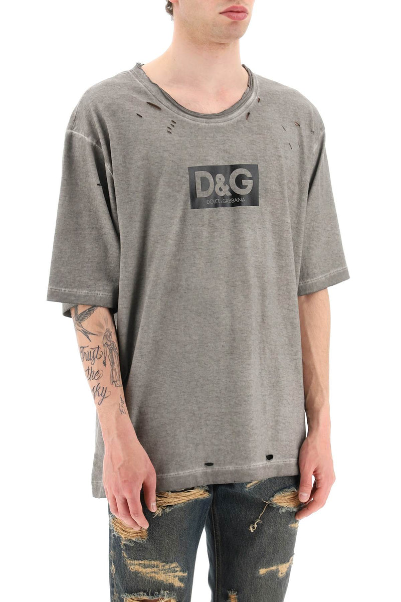 Dolce & gabbana washed cotton t-shirt with destroyed detailing