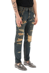 Dolce & gabbana regular fit jeans in destroyed overdyed denim
