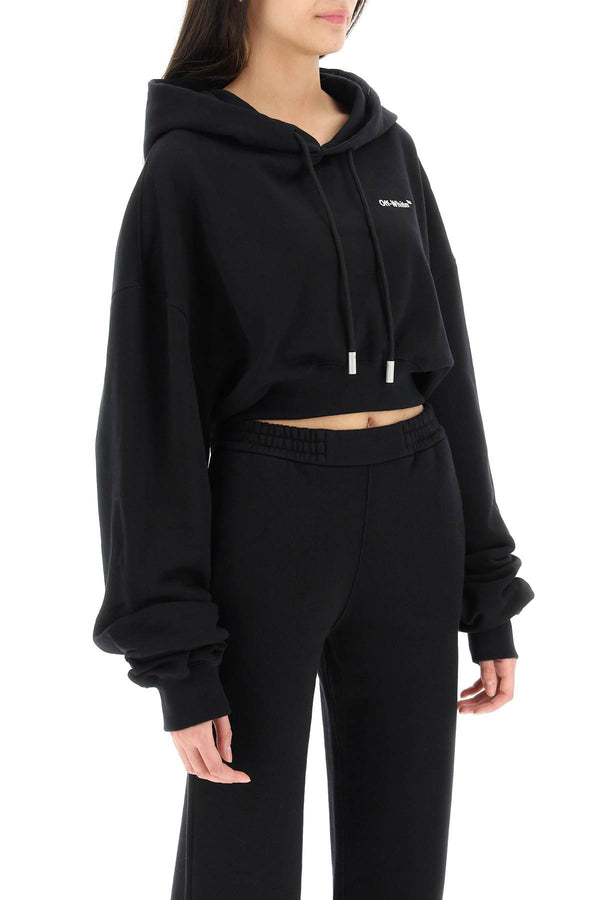 Off-white oversized cropped hoodie with chest logo