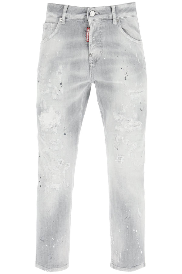 Dsquared2 destroyed denim cool girl cropped jeans with rhinestones